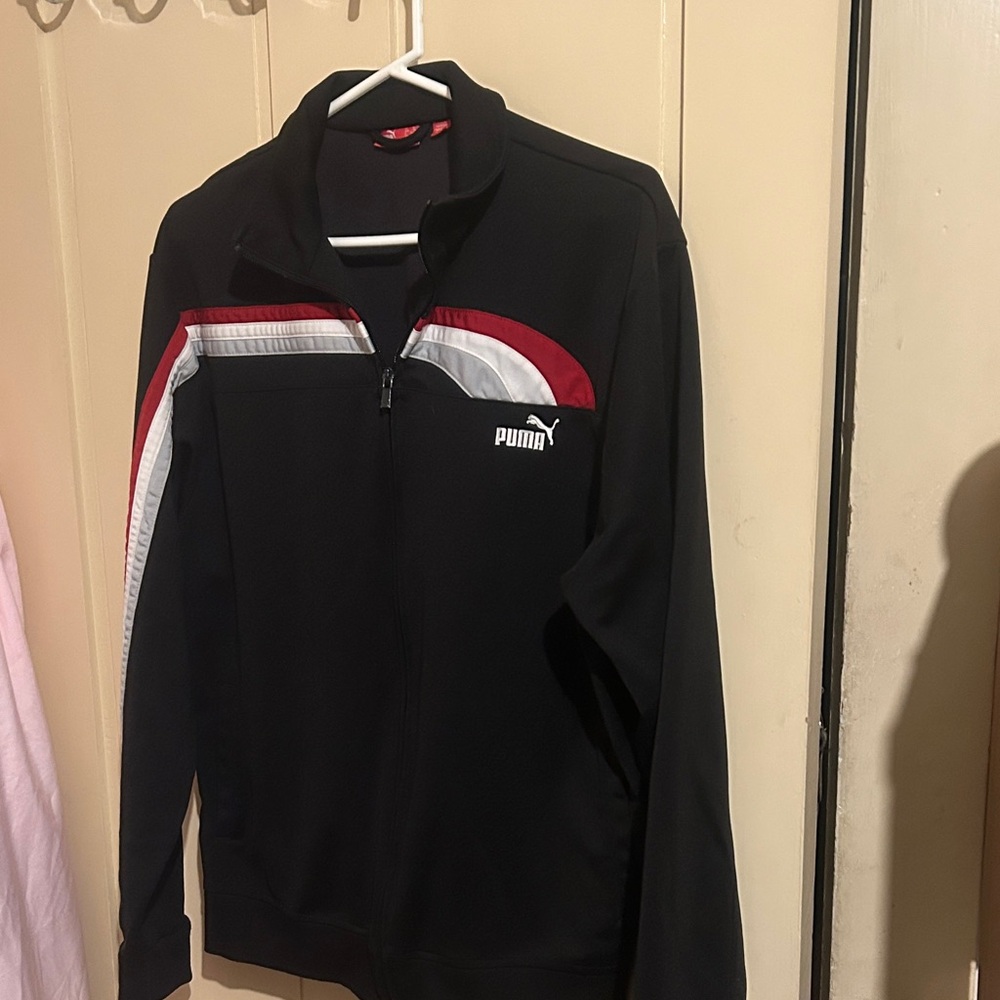 Puma Black Jacket with Red and White Stripes